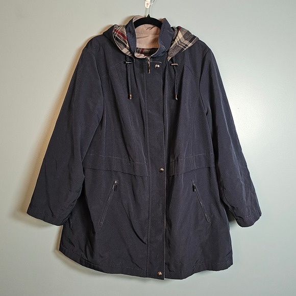 Nautica Jackets & Blazers - Nautica Women's Removable Plaid Lined Hooded Water Resistant Jacket Size 1X Navy